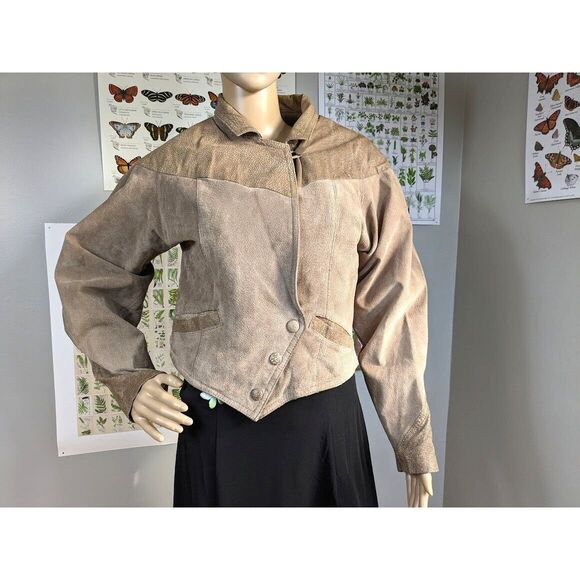 Vintage 80s Berman's Leather Jacket Cropped Vest Front Brown Moto Suede Size S - Picture 9 of 15